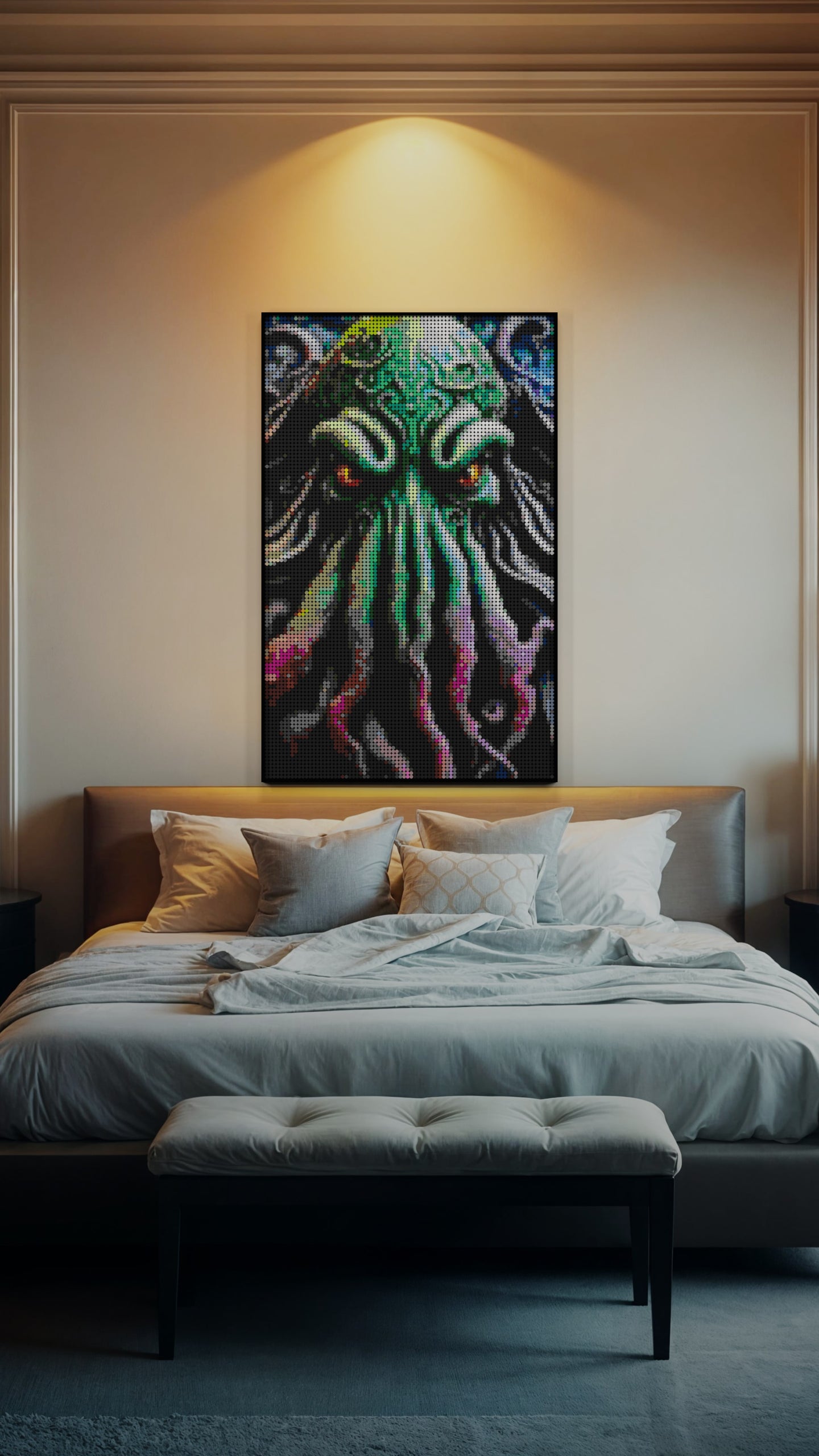 Arrival of Cthulhu LEGO® Style mosaic wall art made from colorful plastic bricks